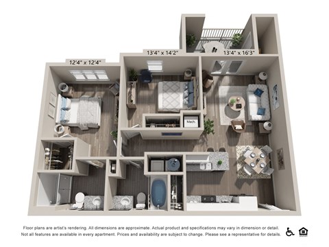 Floor plan for 2 beds, 2 baths, 966 sqft